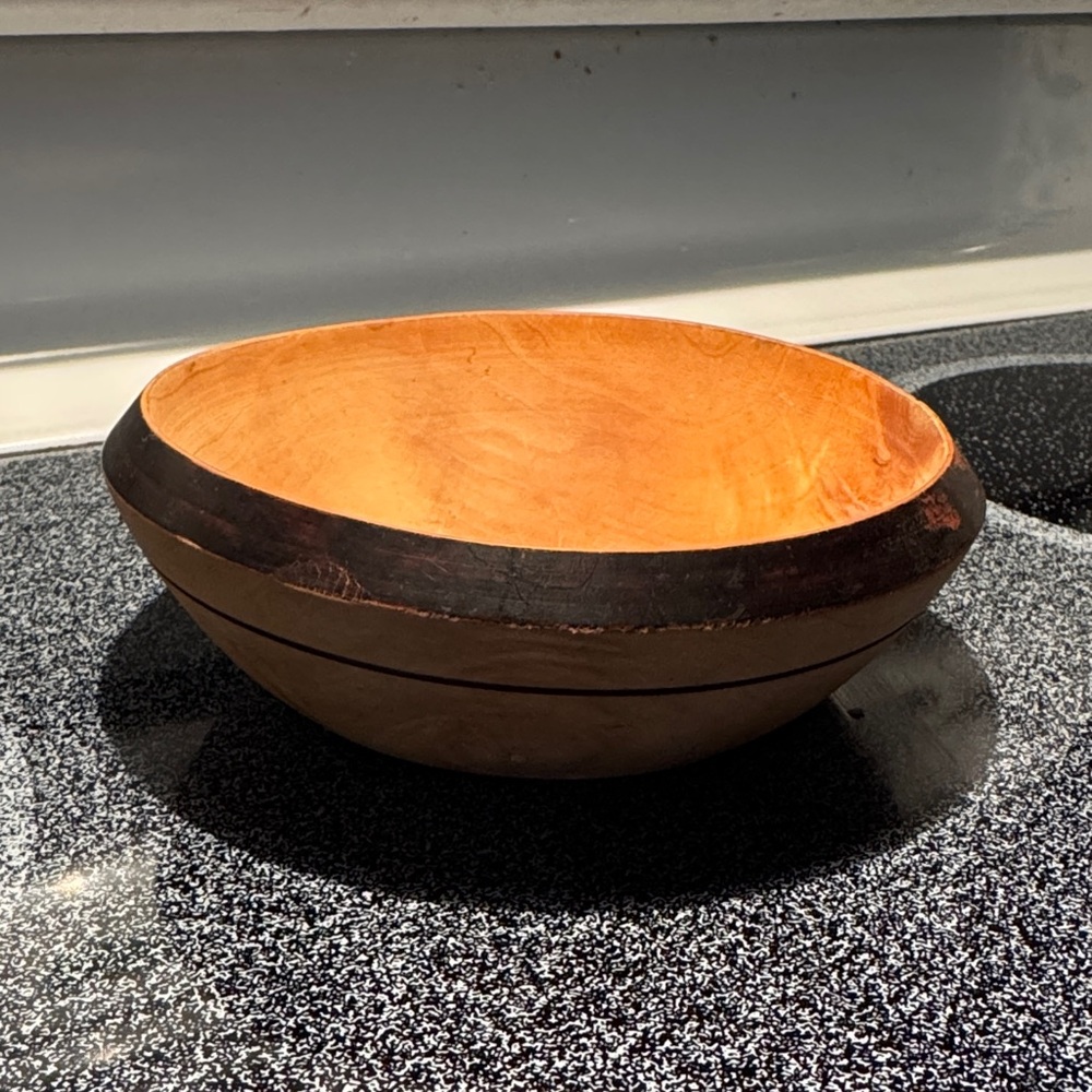 Handcrafted Wooden Bowl with Dark Rim - Picture 5 of 10